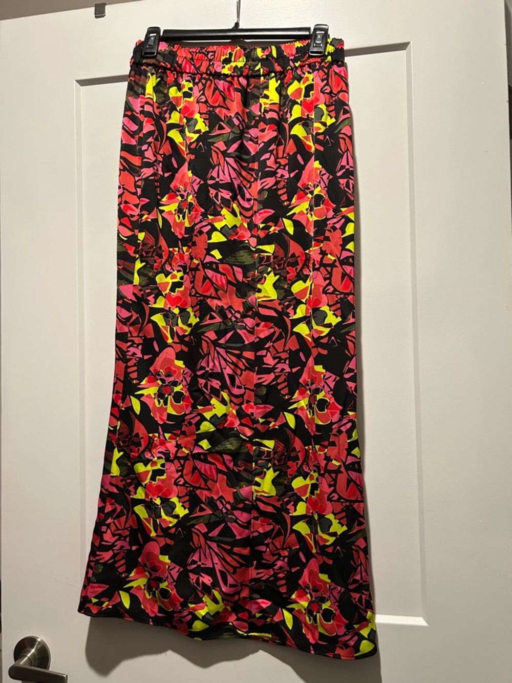 Bold Floral Maxi Skirt - Black with Pink & Neon Yellow